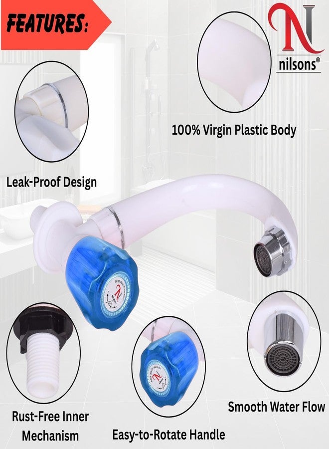 Nilsons Crystal Blue 7 Pc Water Tap Set | 6 Bib Cocks + 1 Sink Tap | Plastic Faucet for Bathroom, Kitchen, Garden | Wall Mounted | Unbreakable Body | Leak-Proof | White & Blue - Image 4